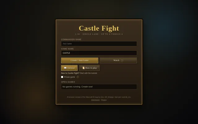 Title screen of Castle Fight