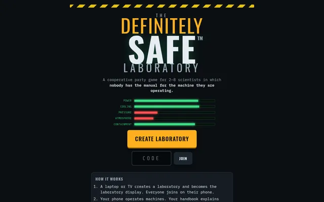 Title screen of Definitely Safe Laboratory